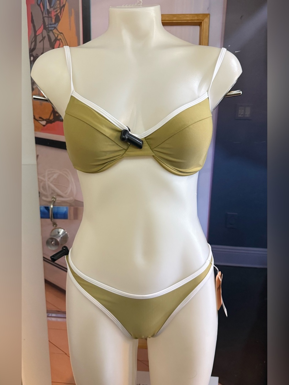 Jimmi Swim Olive Green Bikini Set with White Contrast Trim - Women Swim